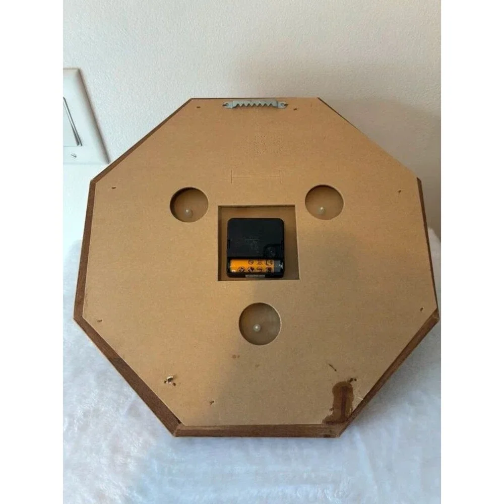 Vintage Homeco Wooden Octagon Quartz Clock Floral Country Cottagecore